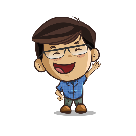 Cartoon caricature of Wei Chun waving